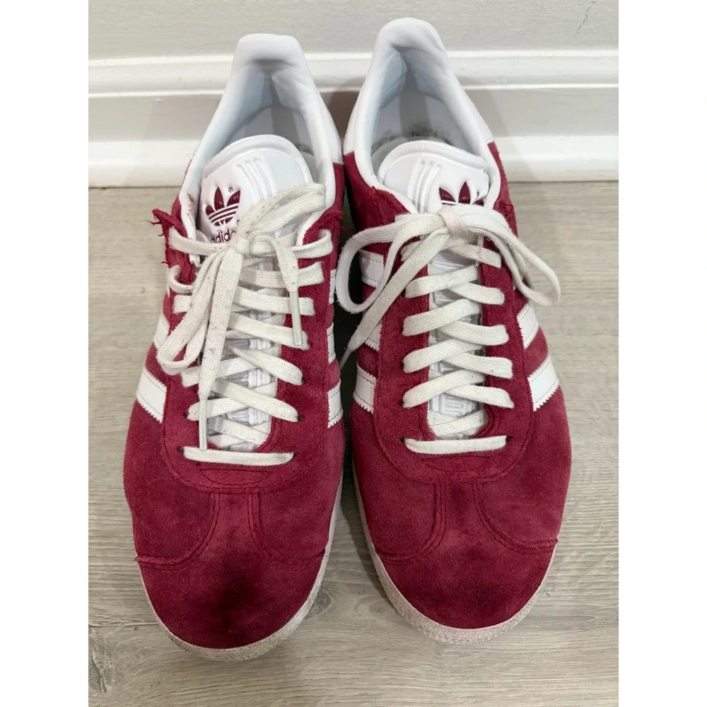 Adidas Gazelle Mens Burgundy White Suede Low Top Sneakers B41645 Size 7 Athletic